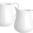 Gurygo 2 Pack 4 Oz Classic White Ceramic Small Creamer Pitcher with Handle- Fine Porcelain Small Milk Pitcher - Ceramic Creamer Container for Coffee Milk Sauces Salad, Microwave & Freezer Safe