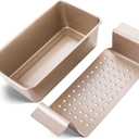 HONGBAKE Meatloaf Pan with Drain Tray, 9 x 5 Loaf Pans with Insert, Nonstick Meat Loaf for Baking, Reduce the Fat and Kick Up the Flavor, Champagne Gold