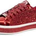 LUCKY STEP Women's Platform Glitter Sneakers | Sparkly Bling Shiny Dressy Bedazzled Wedding Bridal Fashion Walking Shoes (9, Red)