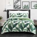 Chic Home Palm Springs 9 Piece Quilt Set Stitched Palm Tree Print Bed in A Bag - Sheet Set Decorative Pillow Shams Included, Queen, Green