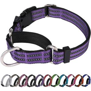 Martingale Dog Collar, Adjustable Nylon Reflective Collar with Quick Release Buckle (Purple, Extra Large)