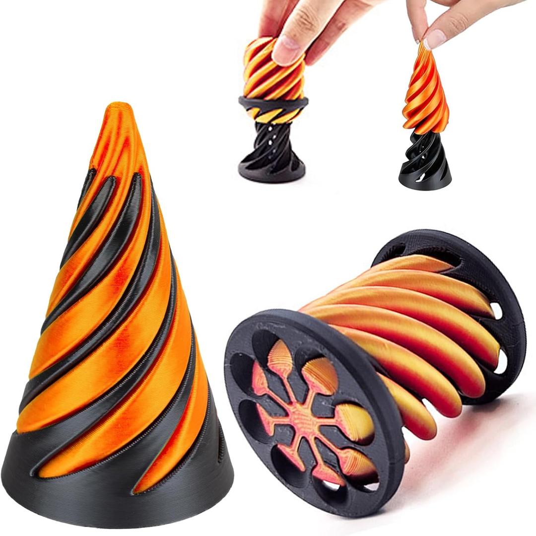 2Pcs Impossible Cone, Spiral Cone Fidget Toy 3D Printed Spiral Fidget Toys Impossible Pyramid Passthrough Sculpture, Mini Cones Pass Through Pyramid Fidget Toy for Stress and Anxiety Relaxing