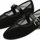 VOLEECE Mesh Ballet Flats for Women Buckle Strap Round Toe Mary Jane Flats Slip On Comfortable Casual Dress Ballerina Shoes, 9