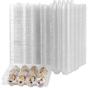 MANCHAP 150 Pack 12 Grids Plastic Quail Egg Carton Bulk, Clear Holders, Small Trays Stackable Storage Dispenser Case for Pigeon Eggs