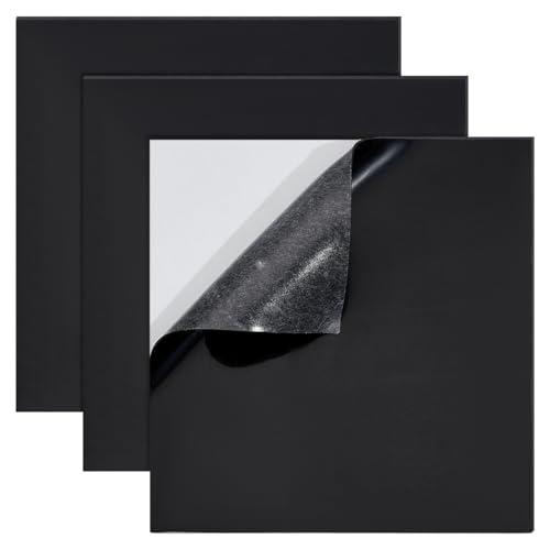 BENECREAT 3Pcs 8x8Inch Adhesive Silicone Rubber Sheets, Black High Temperature Rsistant Rubber Mat for DIY Gaskets Material, Pads, Sealing, Cushion, 1mm Thick