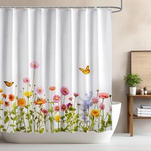 ARICHOMY Shower Curtain Colorful Bathroom Curtains,Floral Fabric Polyester Printed Waterproof Washable Modern Curtain Set with 12 Hooks Rustic Home White Shower Curtain for Spring Summer 72x72 Inch