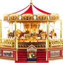 Mr. Christmas Gold Label Animated and Musical Carousel, Christmas Decoration, LED Lights, Plays 50 Songs, 8 Inch, Red