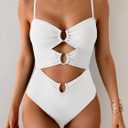 Eomenie Womens Cutout One Piece Swimsuit with Ring Linked Sexy Monokini Bathing Suit for Beach Vacation (White, XXL)