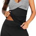 Womens Tankini Bathing Suits with Skirt Two Piece Tummy Control Swimsuits Ladies Swimwear (Large, Black Stripe)