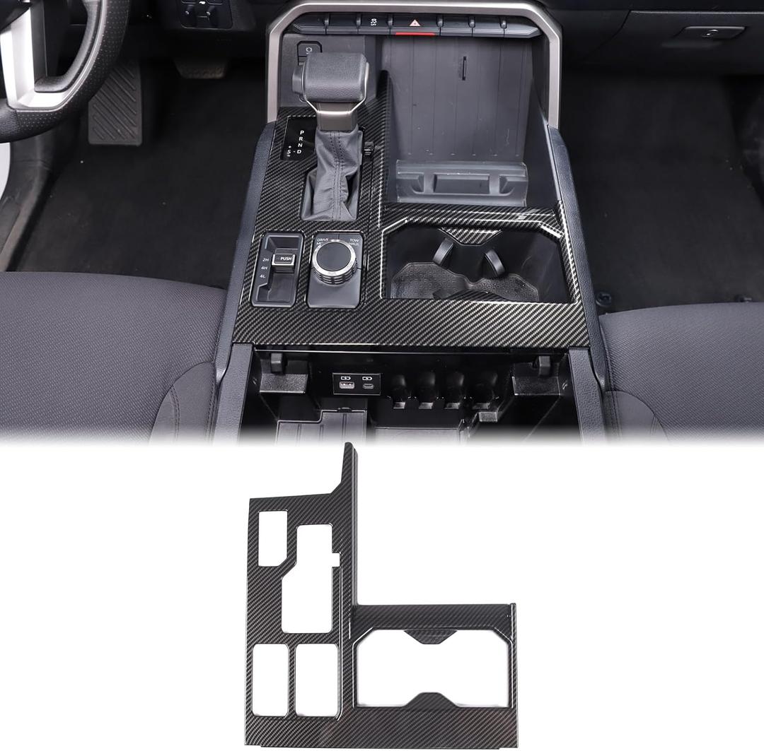 Aunginsy Car Central Control Gear Shift Panel Cover Cup Holder Trim Fit Toyot@a Tundra/Sequoia 2022-2025 Car Gear Shifter Console Anti-Scratch Panel Frame Decorative Sticker Protection ABS Accessories