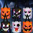 Teling 6 Pcs Halloween Trick or Treat Bucket Light up Pumpkin Candy Bags LED Halloween Treating Baskets Reusable Goody Gift Tote Bag for Birthday Party Favor Supplies(10.4 x 9.8 Inch,Smile Face)