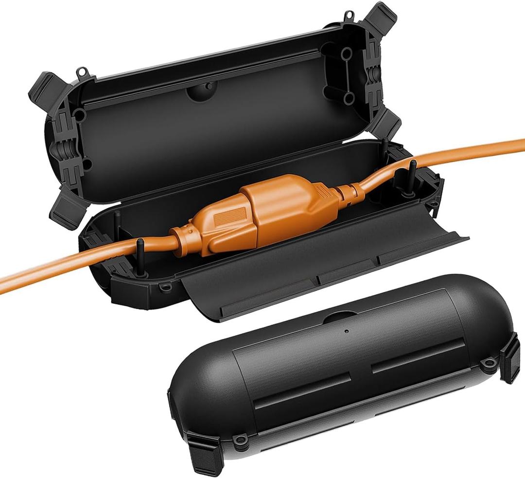 Flemoon [2 Pack] Outdoor Extension Cord Safety Cover with Waterproof Seal, Weatherproof Electrical Connection Box to Protect Outdoor Outlet, Plug, Socket, Christmas Holiday Decoration Light, Black