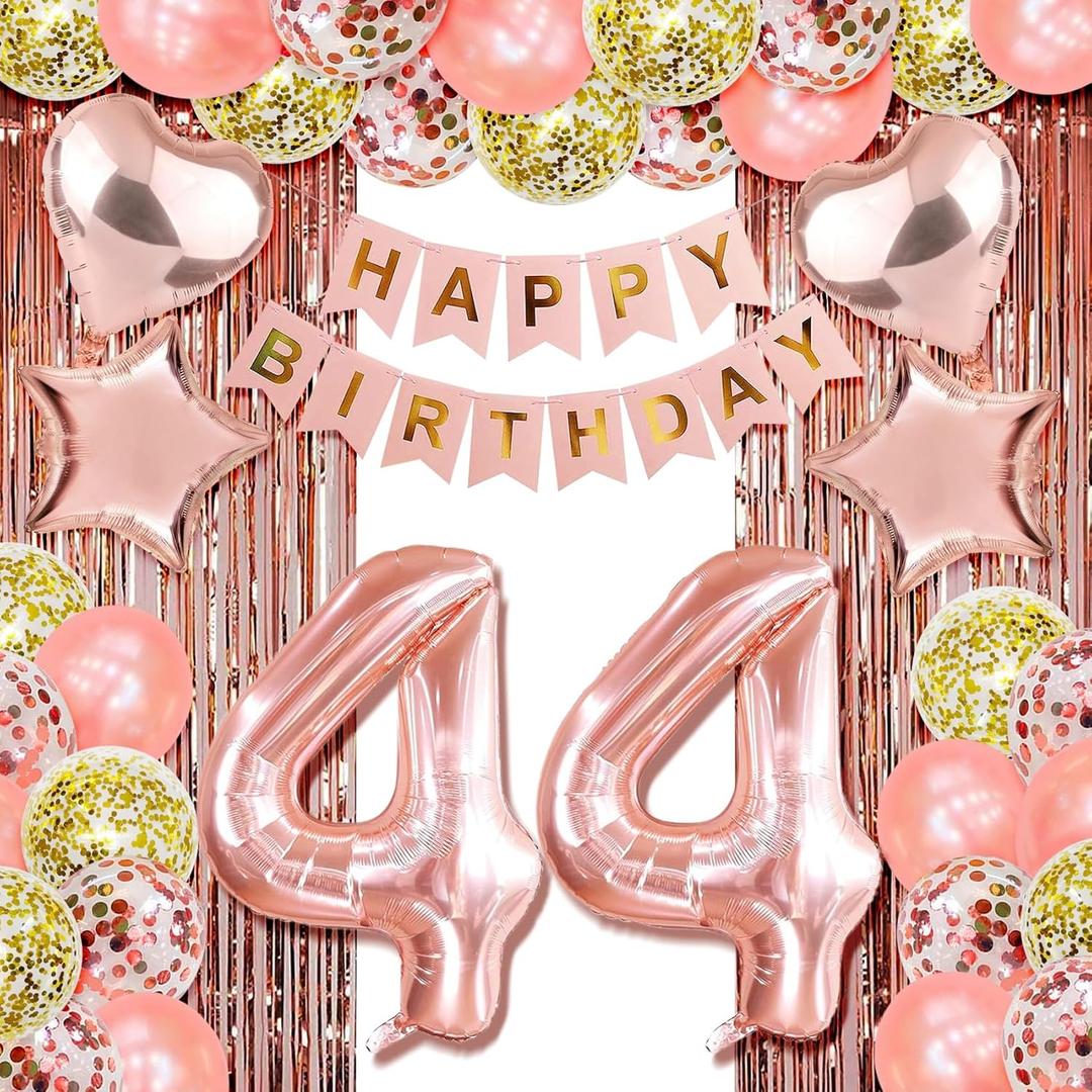 ROTASLOG 44th Birthday Decorations for Her - Rose Gold Party Decor for Women, 44 Year Old Girl, Forty Four Celebration