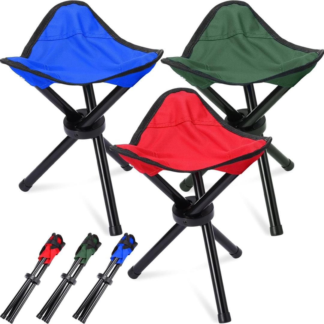 3 Pack Folding Camping Stool Portable Small Collapsible Chair Tripod Stool Hiking Chair for Fishing, Beach, Picnic, Outdoor, Gardening and Travel (9.06 x 11.02 Inch)