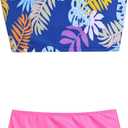 Perfashion Girls' Two-Piece Swimsuits Tankini Sets Swimwear Bathing Suit Beach Sport (12-13 Years, Tropical Leaves P15)