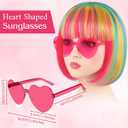 PLULON Pink Blue Yellow Bob Wig with Heart Sunglasses Hair Cap, Colorful Short Bob Wigs Synthetic Party Wigs Funny Cosplay Hairpieces for Women Neon Bachelorette Halloween Costume Party Decorations