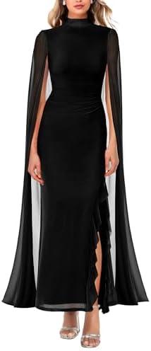 Lrady Women's Wedding Guest Dress Evening Gowns High Neck Formal Cocktail Party Maxi Bodycon Dresses with Cape Sleeve M