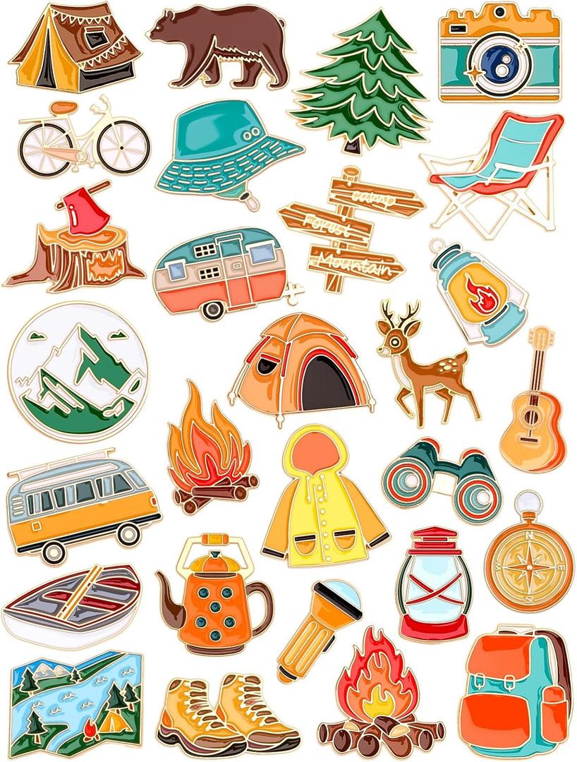 JUNEBRUSHS 23 pcs Camping Enamel Funny Outdoors Adventure Brooch Pins Lapel Pins for Camping Adventure Birthday Party Decorations Gift Supplies Clothes Backpacks Decor Accessories