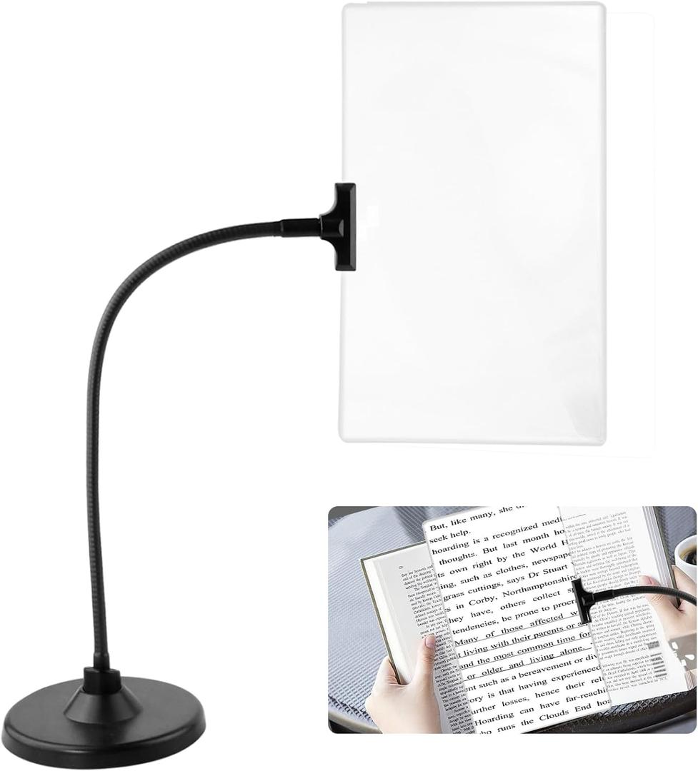 4X Magnifying Glass with Stand, 10"x6" Flexible Gooseneck Magnifying Glass, Large Page Magnifier for Reading Small Prints, Low Vision & Seniors(Black)