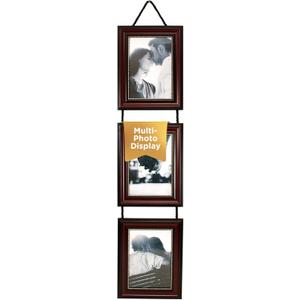 Kiera Grace Lucy Collage Frame, Holds 3 Vertical 5" x 7" Photos, Wall Mount Picture Frame with Hanging Rope, 7.25" x 9.25", Dark Brown