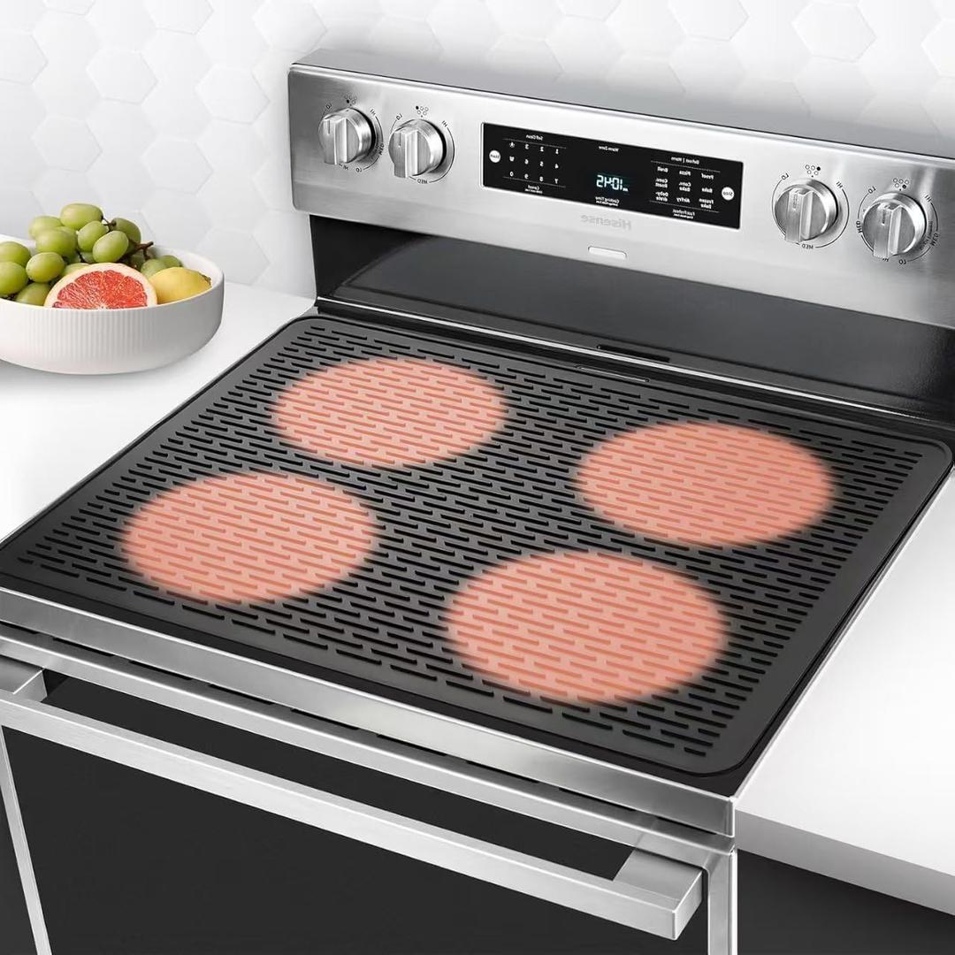 Stove Cover for Electric Cooktop: Thermochromic Silicone Mat with Safety Color Change Heat Resistant & Non-Slip Surface for Family Kitchen Safety  Easy to Clean & Foldable(36x21 Inch)