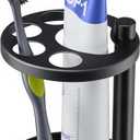 Metal Toothbrush Holder Stand for Bathroom: Stainless Steel Ventilated Organizer with Slots for Electric Toothbrushes, Toothpaste, Razors & Small Comb, Unique Footprint Base Design, Black (Black)