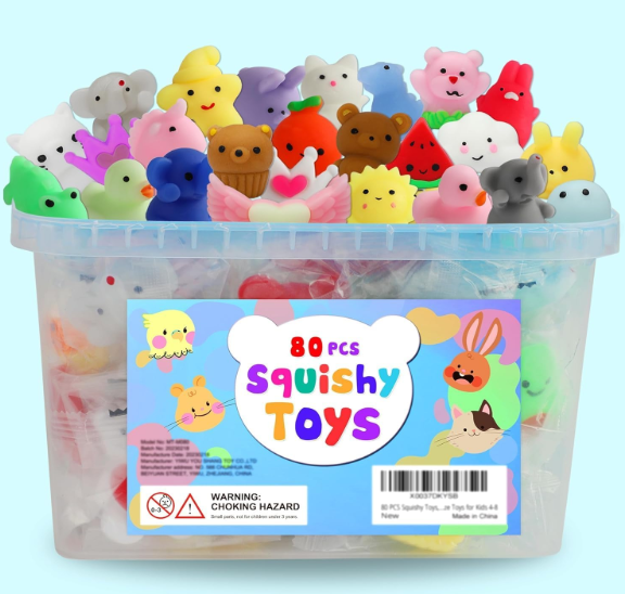 80Pcs Party Favors for Kids 48, Kawaii Squishies Mochi Squishy Toy Bulk Fidget Sensory Toys Birthday Gifts for Boys Girls, Easter Basket Stuffers Egg Fillers Treasure Box Classroom Prizes Goodie Bag