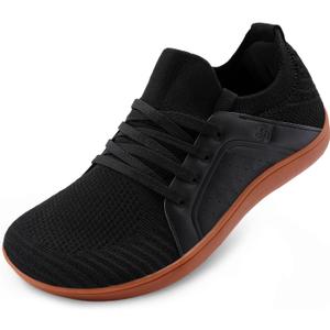 LeIsfIt Womens Walking Shoes Wide Toe Barefoot Shoes Breathable Minimalist Zero Drop Sneakers (7.5 Wide, C-black/Gum)