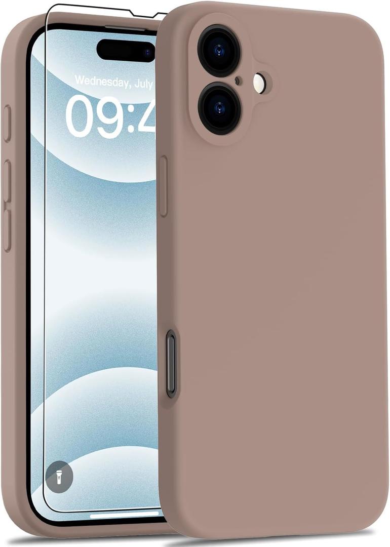 Goodon Designed for iPhone 16 Case with Screen Protector - Enhanced Camera Cover - Soft Microfiber Lining - Silicone Shockproof Protective Phone Cover for Men Women Girls - Nice Light Brown