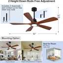 52 Inch Modern Ceiling Fans with Lights and Remote, 5 Blade Wood Ceiling Fan with Light, Wall Switch, Dimmable, Memory Function, Quiet DC Motor, Indoor Outdoor Ceiling Fan for Patio Living Room