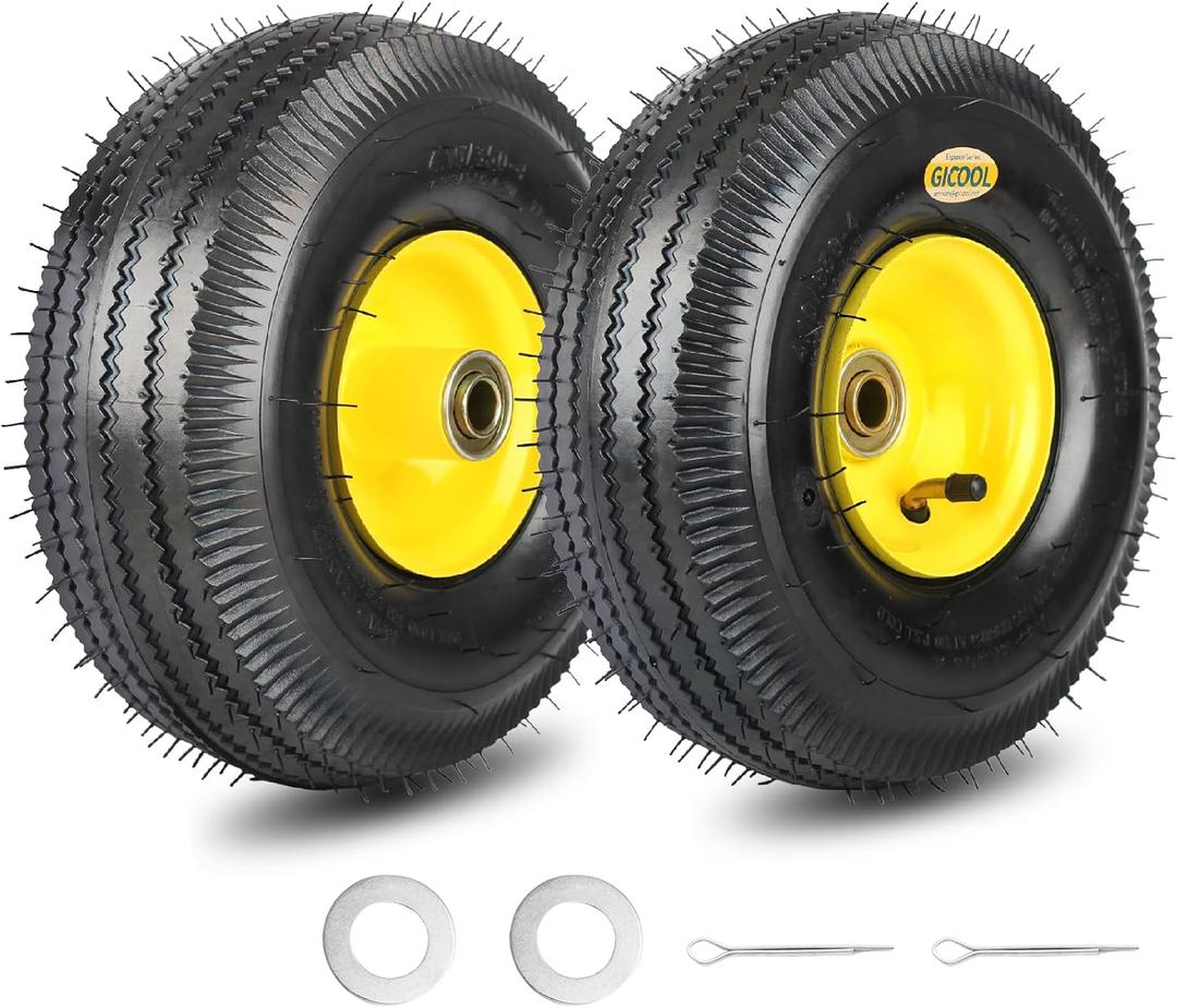 GICOOL 4.10/3.50-4 Explorer Series Rubber Tire and Wheel, 2 Pack, with 2.25" Offset Hub, 5/8" Sealed Bearings, for Hand Truck Trolley Dolly Garden Wagon Wheel Replacement
