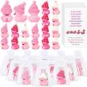 Deekin 30 Sets Pink Ribbon Rubber Duck Breast Cancer Month Gifts Mini Rubber Ducks with Glasses Hat with Card Organza Bags Bulk Party Favors Breast Cancer Awareness Accessories for Women Survivor
