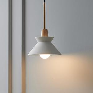 Concrete Pendant Light Fixture, White Industrial Hanging Light, Adjustable Kitchen Island Pendant Lighting with Wood Decoration