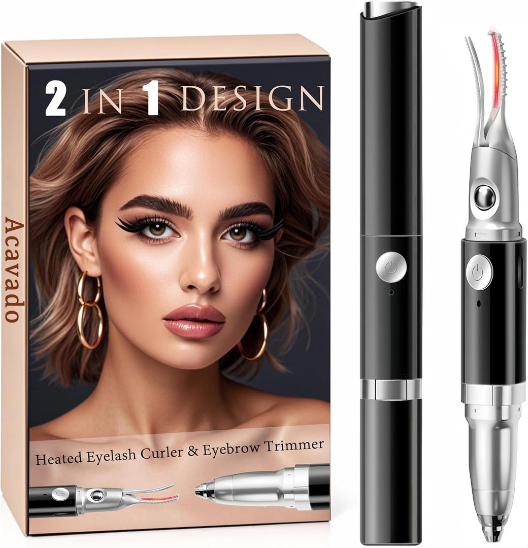 Heated Eyelash Curler - 2 in 1 Eye Lash Curler and Eyebrow Trimmer for Women with 2 Temperature Modes, USB Rechargeable Electric Eyelash Curler(Black)