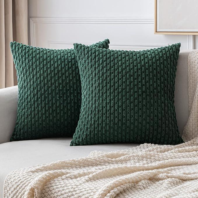 MIULEE Corduroy Decorative Throw Pillow Covers Pack of 2 Soft Striped Pillows Pillowcases with Broad Edge Winter Modern Boho Home Decor for Couch Sofa Bed 20x20 Inch