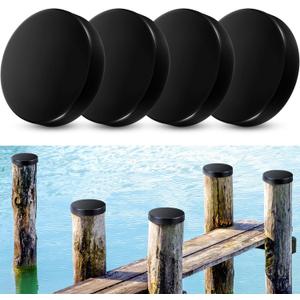 Landical 4 Pcs Marine Dock Piling Cap Protective Dock Post Caps Boat Pylon Edge Dock Pole Caps, Flat Top Design (8 x 8 x 1.77 Inch, Black)
