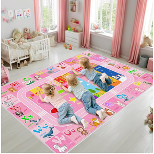 BATATADOCE Alphabet Rug for Classroom - ABC Rugs for Kids Playroom Educational Rug for Learning Alphabet,Numbers,Colors,Season and Animal Words Kids Play Mat for Classroom Bedroom,Pink,4x6 Feet