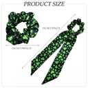 2 x 2PCS Green Shamrock Hair Ties for Women Girls, St Patrick's Day Hair Accessories for Thick Hair, Dark Green Clover Leaf Hair Ties, Long Tail Hair Ties Hair Cuff for Irish Day Parade Party