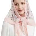 Triangle Chapel Mantilla Lace Rose Embroidery Navy Pink Ivory Veil - Latin Mass M6