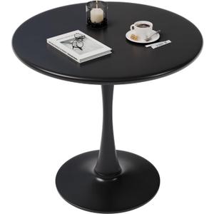Black Small Tulip Table, 24 Inch Round Dining Table for 2 Person with Pedestal Base for Kitchen, Circle Bistro Table, Mid Century Modern Cafe Tables for Small Spaces in Living Room, Office, Pub, Bar