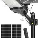 Gefolly Solar Street Lights Outdoor, Commercial Parking Lot Light Dusk to Dawn IP68 Waterproof 6500K Security Flood Lights Lamp for Yard, Road, Basketball Courts, G-HF-Max