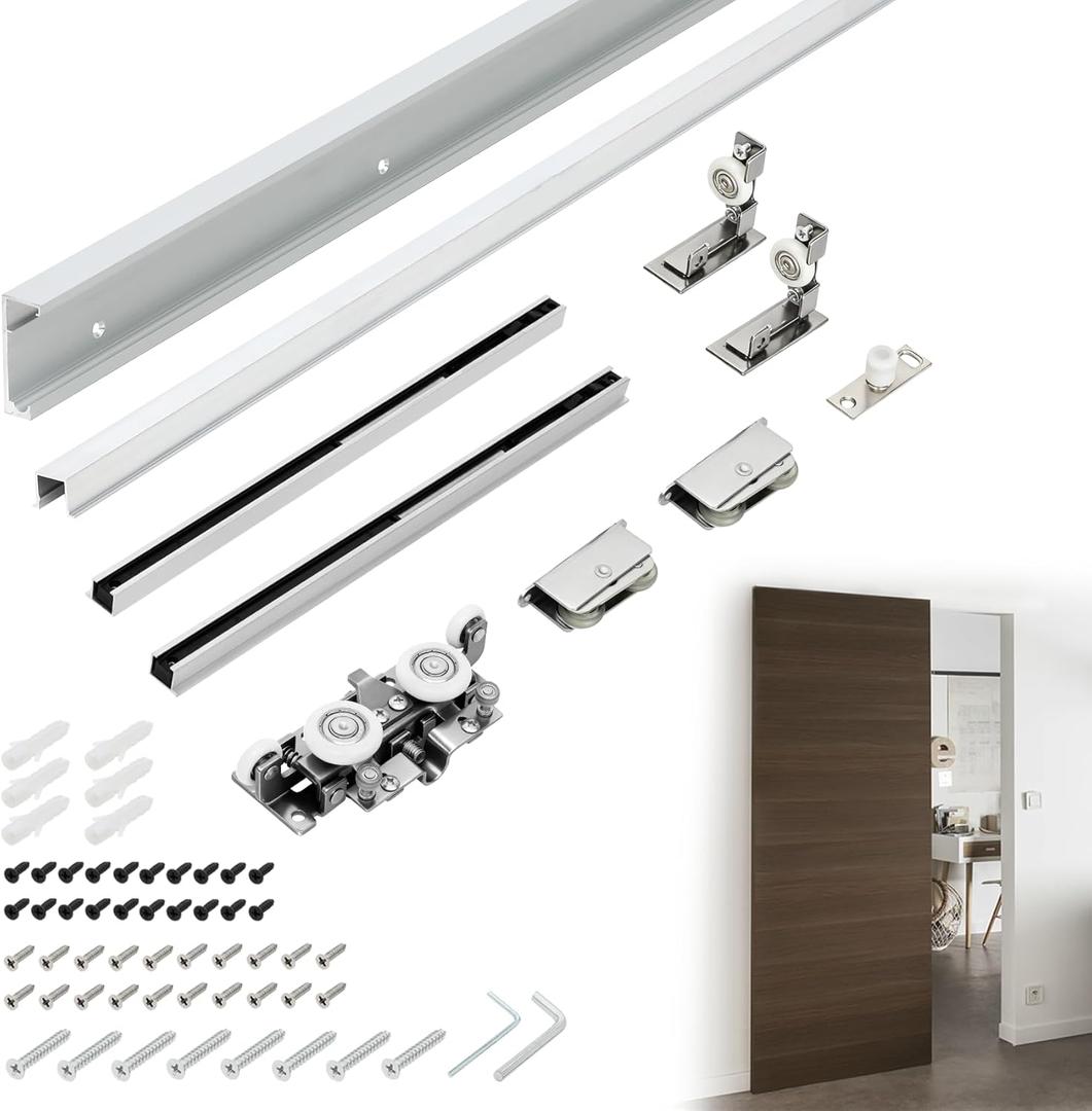 32" Concealed Sliding Barn Door Hardware Kit with Soft Close Mechanism for 24"-28" Passage Opening, Hidden Sliding Door Hardware, Floating Wall Mounted (NO Door)