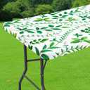 Smiry Spandex Fitted Tablecloth for 6 Foot Rectangle Tables, Washable Picnic Table Cover with Elastic, Stretch Reusable Table Cloth for Outdoor, Camping, Dining & Kitchen (Leaf, 30"x72")