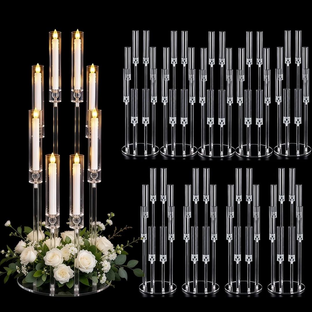 10PCS 8 Arm Clear Acrylic Candelabra Centerpieces for Wedding Tables