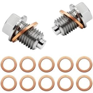 Prozwee 2PCS M14x1.5 Magnetic Engine Oil Drain Plug,Oil Drain Stainless Steel Nut Bolt with High-Temperature Neodymium Magnet,& 10PCS Copper Crush Washers Anti Leakage,for Most Cars,Motorcycles,Boats