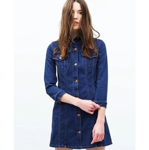 Zara  Premium Denim Jean Jacket Shirt Dress Size S