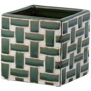 Napco Imports Decorative Home or Garden 4.5 x 4 Inch Indoor or Outdoor Flower Pot Planter Green and White Woven Design