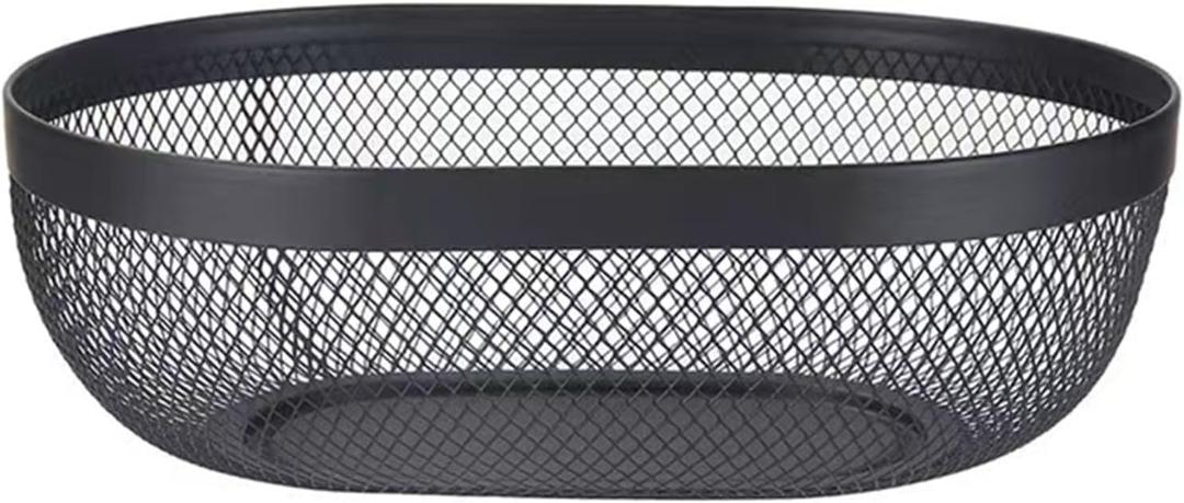 Metal Mesh Steel Basket, Oval Metal Wire Storage Organizer Baskets Multi Functional Kitchen Baskets Countertop Fruit Baskets Garden Harvest Basket for Kitchen Picnic Decor Cabinet Home, Black