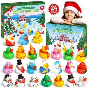 ZIZZ Advent Calendar 2025 Christmas Rubber Ducks: 24 Days Christmas Countdown Calendar Gifts for Kids Holiday Party Favor Ducky Duck Bath Toy for Baby Toddler Girls Boys 3+ Year old Fun Xmas Gift
