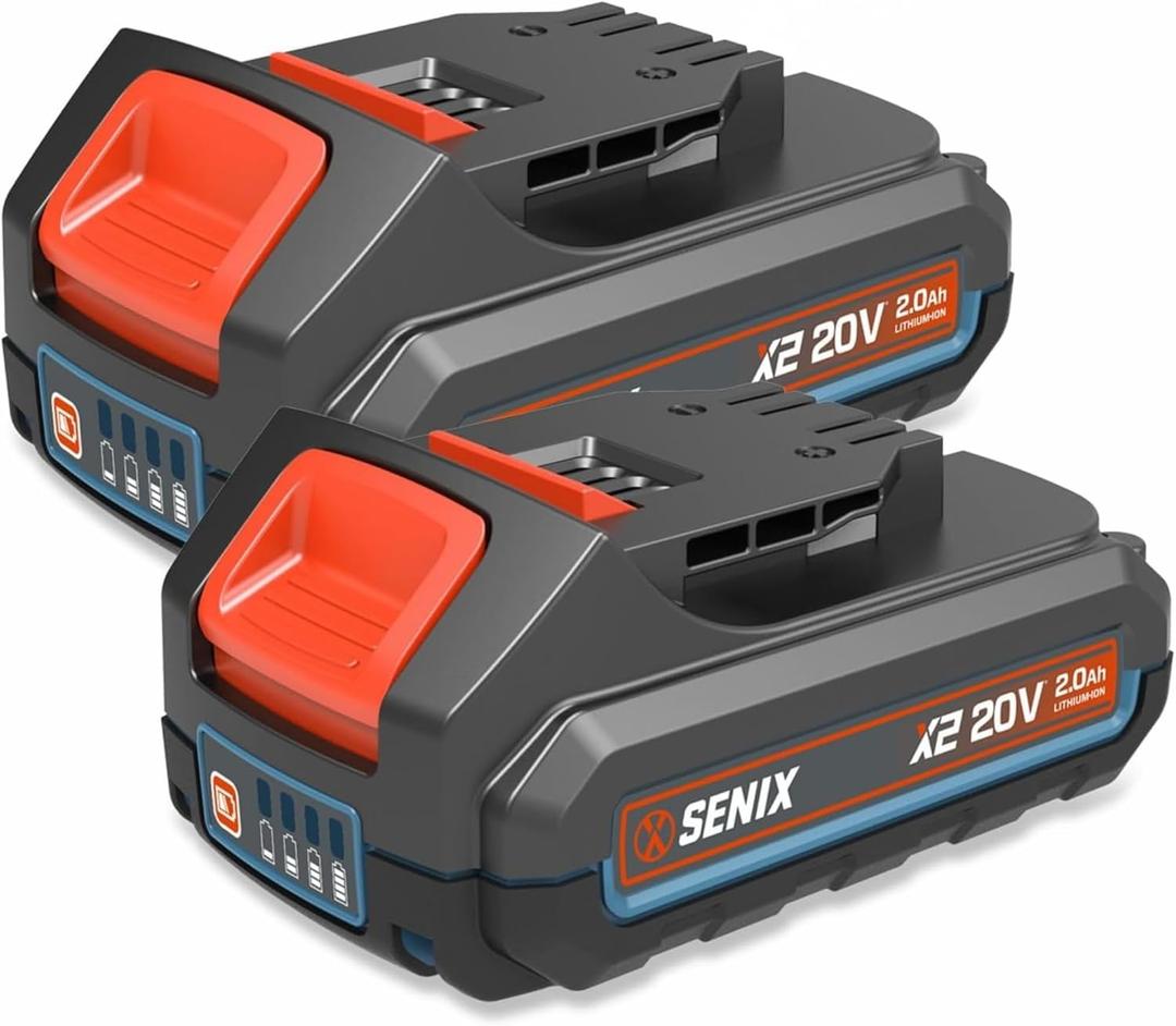 SENIX 20V 2-Pack 2Ah Batteries Lithium-ion Battery for X2 Pruning Shears, Lawn and Garden and Cordless Power Tools, Fade-Free, Battery Indicator Lights, Incompatible with Snow Blower and Lawn Mower